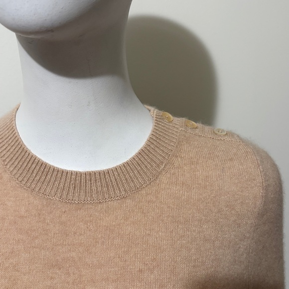 J. Crew Tan and Burgundy Elbow Patch Cashmere Wool Sweater Size S - Picture 2 of 11